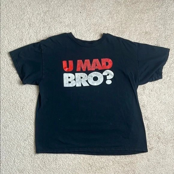 “U MAD BRO?” Graphic Tee with Bold Red and White Text - Picture 1 of 3